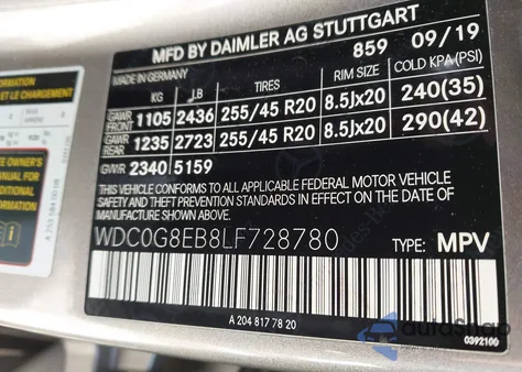 2020 Mercedes-Benz Glc 300 4Matic z USA, uszkodzony, nr VIN WDC0G8EB8LF728780